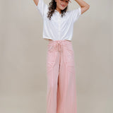 Braxton Cozy Pant in washed blush with a drawstring waist and wide leg — Paper Doll
