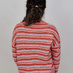 Jasmine Knit Top in coral and rust striped knit with gold buttons — Paper Doll