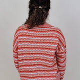 Jasmine Knit Top in coral and rust striped knit with gold buttons — Paper Doll