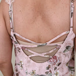 Isabelle Floral Blouse in blush with botanical floral print and lace-trimmed straps — Paper Doll
