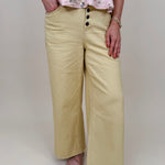 Chrissy Pant in yellow mist with high-rise waist, exposed button fly, and wide-leg silhouette — Paper Doll
