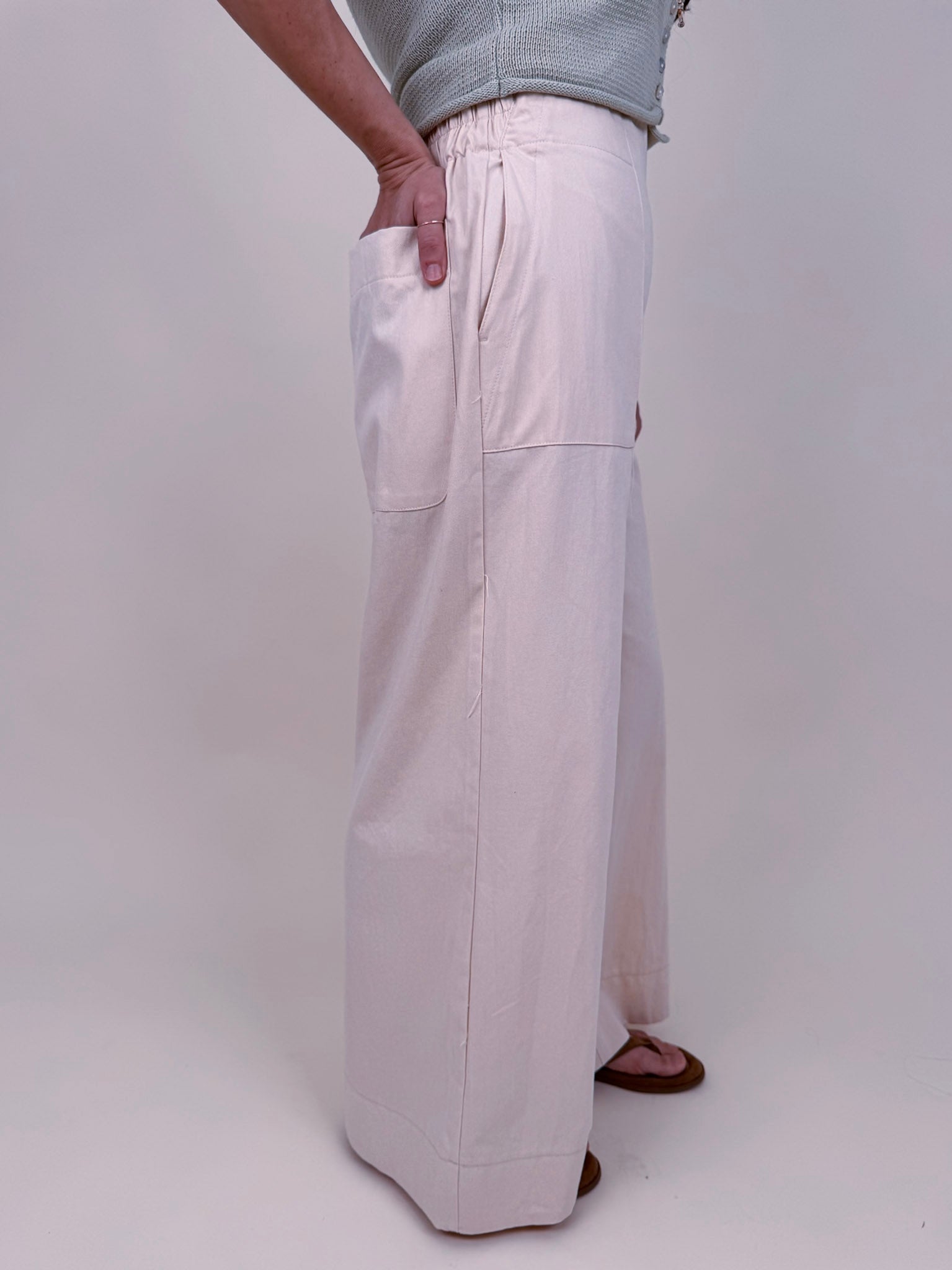 Halo Wide Leg Pant in french vanilla with oversized patch pockets and wide leg silhouette — Paper Doll