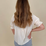 Dani Ruffle Blouse with cream ruffle neckline and pintuck detailing — Paper Doll