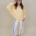 Rubber Duck Jacket in butter yellow sherpa with nylon trim — Paper Doll