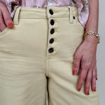 Chrissy Pant in yellow mist with high-rise waist, exposed button fly, and wide-leg silhouette — Paper Doll
