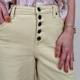 Chrissy Pant in yellow mist with high-rise waist, exposed button fly, and wide-leg silhouette — Paper Doll
