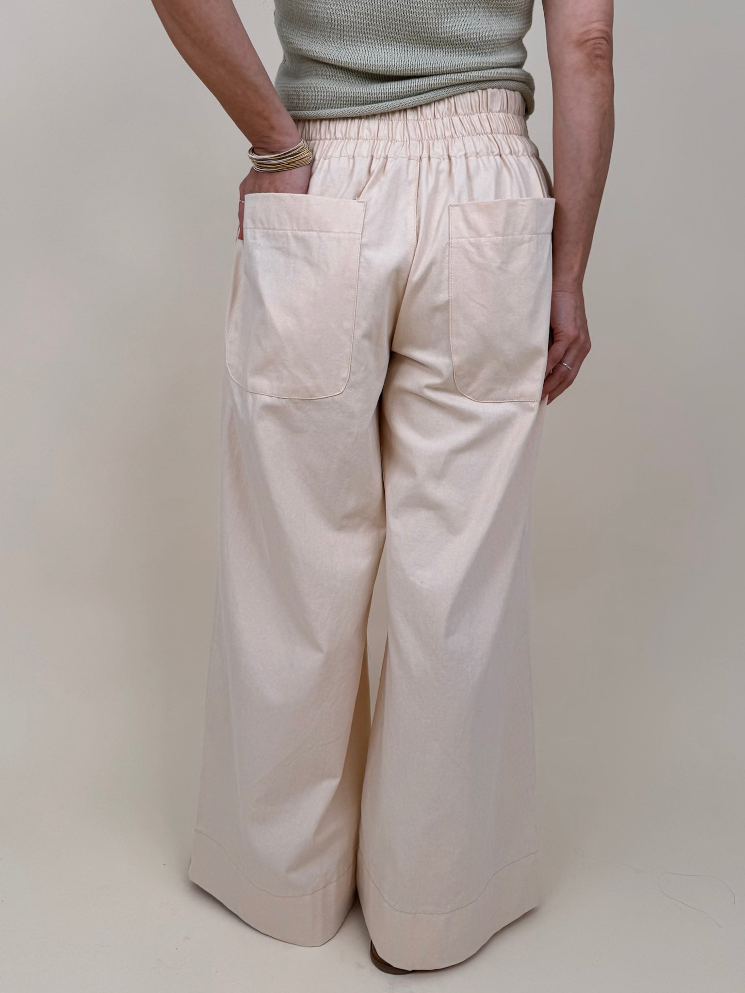 Halo Wide Leg Pant in french vanilla with oversized patch pockets and wide leg silhouette — Paper Doll