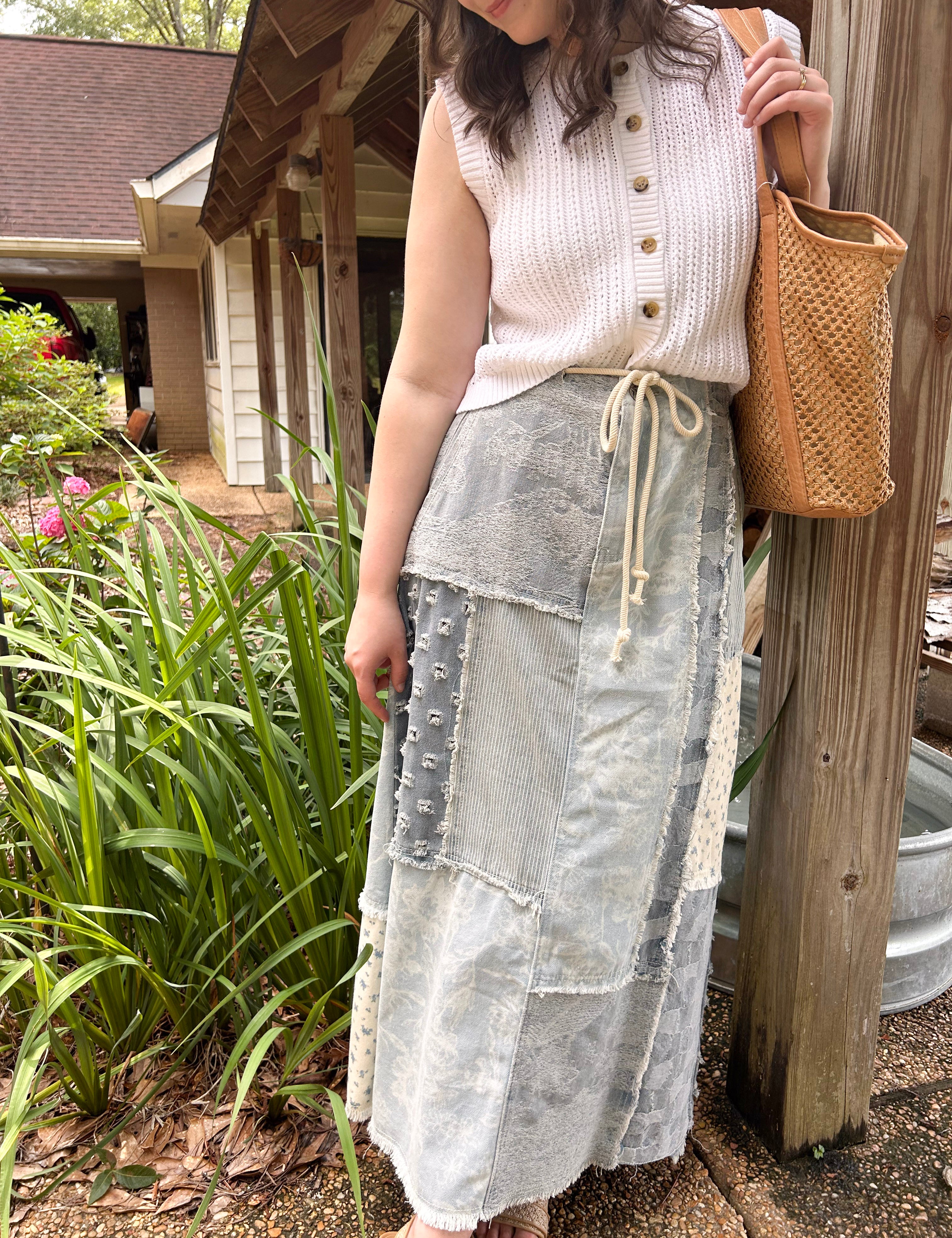 Piece by Piece Patchwork Denim Skirt