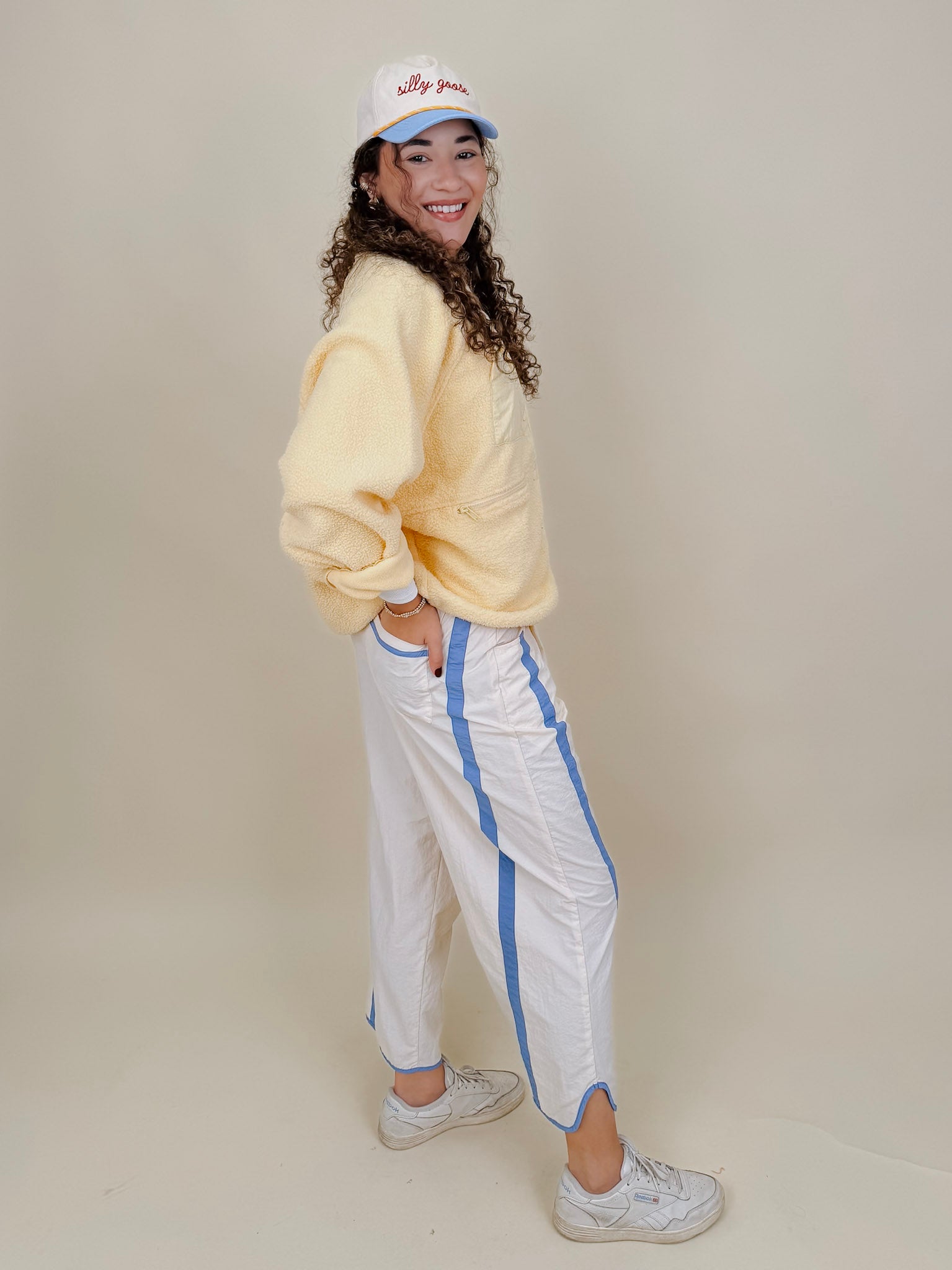 Rubber Duck Jacket in butter yellow sherpa with nylon trim — Paper Doll
