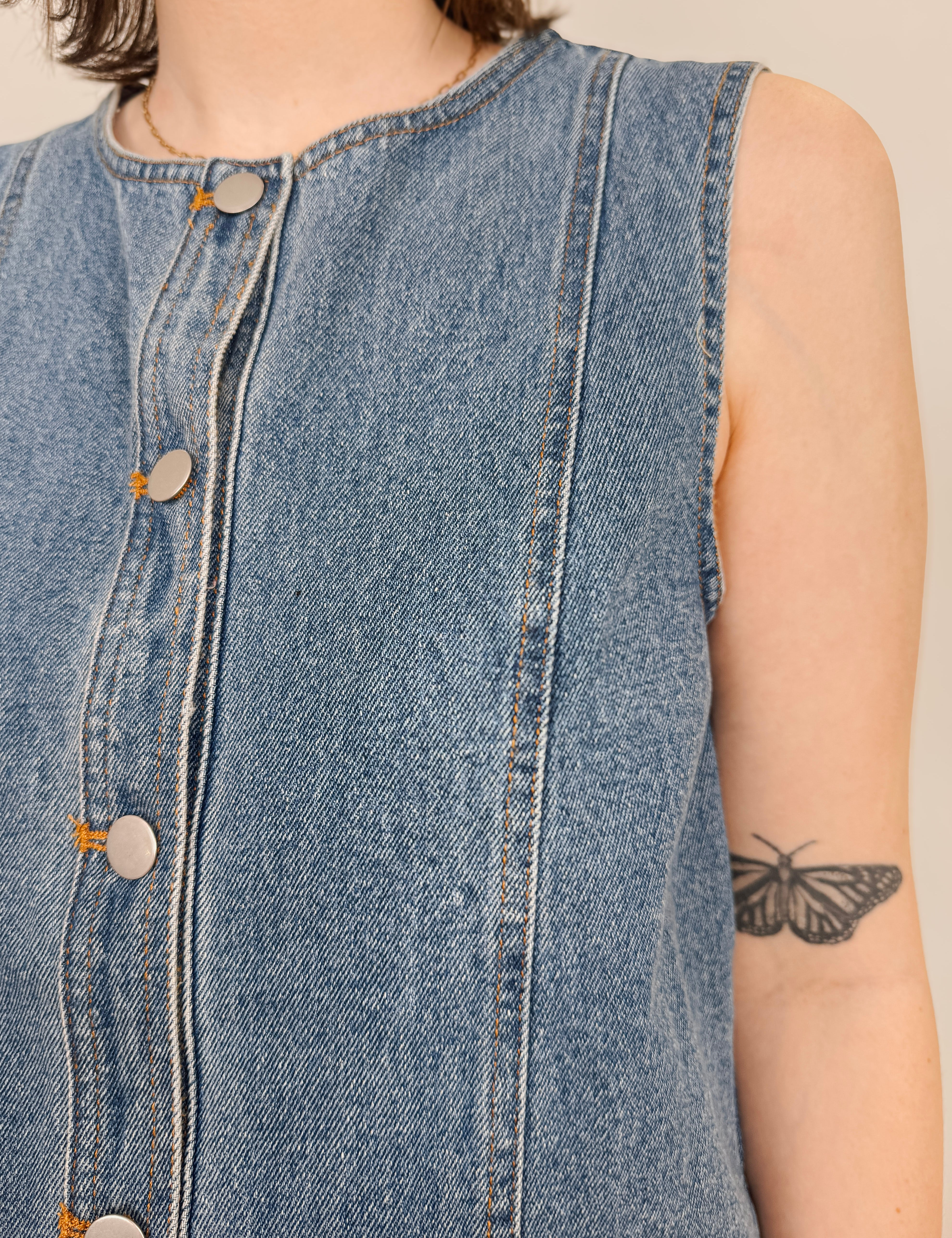 Town Square Button Mini Dress