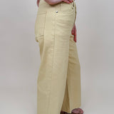 Chrissy Pant in yellow mist with high-rise waist, exposed button fly, and wide-leg silhouette — Paper Doll
