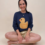 Little Duckling Sweater in navy with intarsia rubber duck graphic and chunky knit — Paper Doll