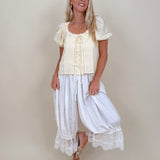 Millie Blouse in buttery yellow with lace trim and pintuck pleating — Paper Doll
