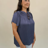 Ava Satin Ruched Neck Blouse