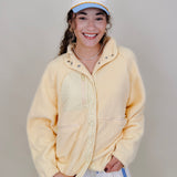 Rubber Duck Jacket in butter yellow sherpa with nylon trim — Paper Doll