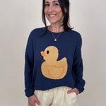 Little Duckling Sweater in navy with intarsia rubber duck graphic and chunky knit — Paper Doll