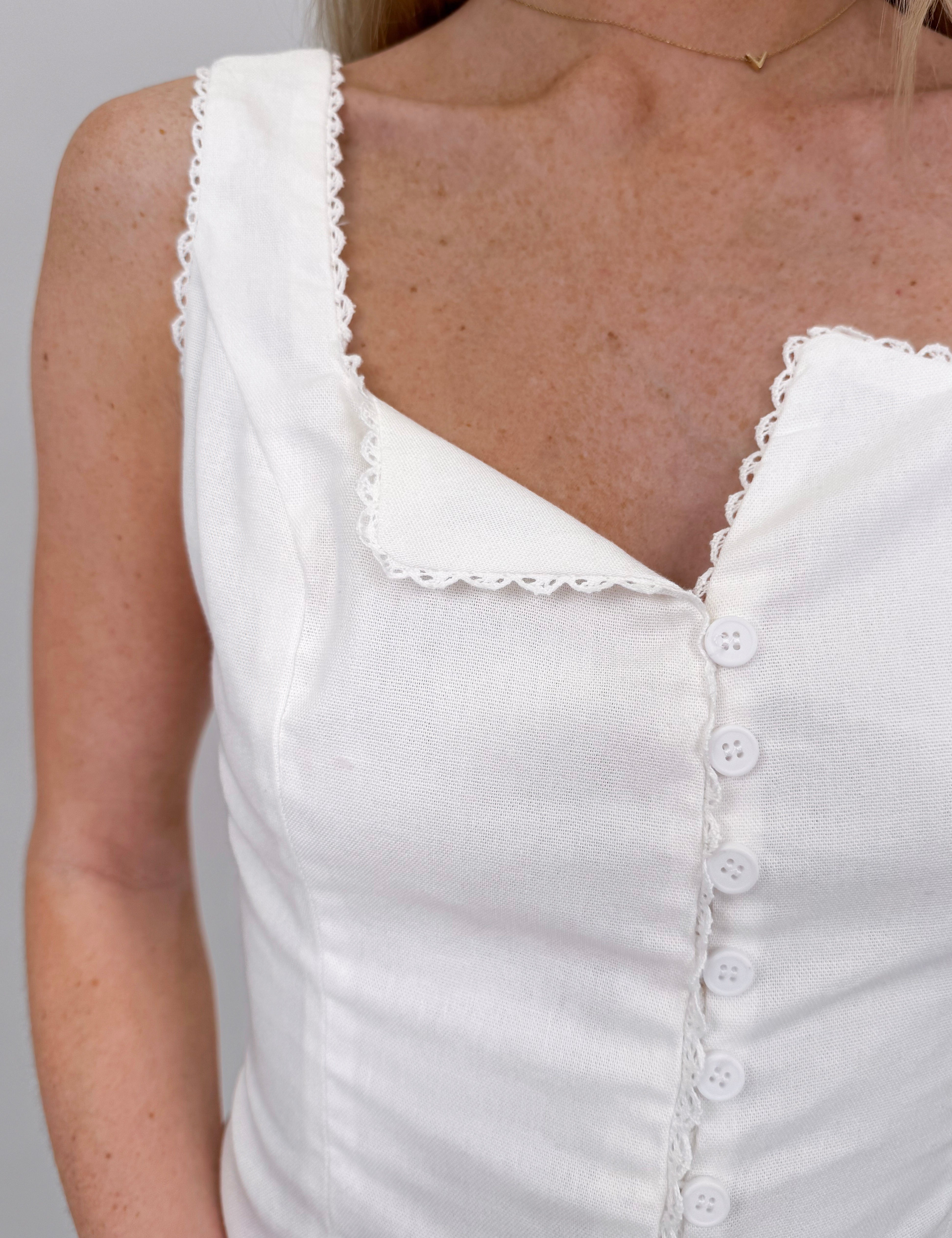 Mindy Lace Trim Linen Top