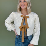 Dasha Double Bow Tie Knit Cardigan Top