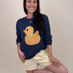 Little Duckling Sweater in navy with intarsia rubber duck graphic and chunky knit — Paper Doll