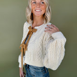 Dasha Double Bow Tie Knit Cardigan Top