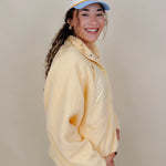 Rubber Duck Jacket in butter yellow sherpa with nylon trim — Paper Doll