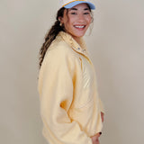 Rubber Duck Jacket in butter yellow sherpa with nylon trim — Paper Doll