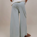 Braxton Cozy Pant in washed sage with a drawstring waist and wide leg — Paper Doll
