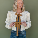 Dasha Double Bow Tie Knit Cardigan Top