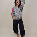 Cozy Jungle Hoodie in washed grey camo with stitched flower appliqués — Paper Doll