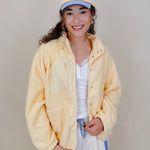 Rubber Duck Jacket in butter yellow sherpa with nylon trim — Paper Doll