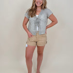 At the Start Front Tie Top in sage with tonal embroidery and scalloped lace trim — Paper Doll