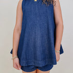 Joy in the Details Set with dark wash denim swing top and matching shorts — Paper Doll