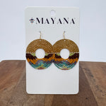 Organic Circular Fringe Earrings with hammered gold disc and earthy multicolor beaded fringe — Paper Doll
