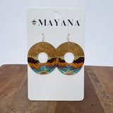 Organic Circular Fringe Earrings with hammered gold disc and earthy multicolor beaded fringe — Paper Doll