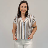 Gentle Grace Linen Stripe Button Up Top