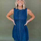 Ellery Sleeveless Round Neck Denim Mini Dress