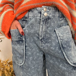 Ellie May Floral Barrel Pant in latte mineral wash with cargo pockets and barrel leg silhouette