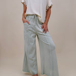 Braxton Cozy Pant in washed sage with a drawstring waist and wide leg — Paper Doll
