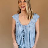 Crystal Scoop Neck Smocked Blouse