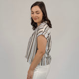 Gentle Grace Linen Stripe Button Up Top