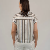 Gentle Grace Linen Stripe Button Up Top