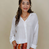 Never Better Button Up Blouse in crisp white with button front — Paper Doll