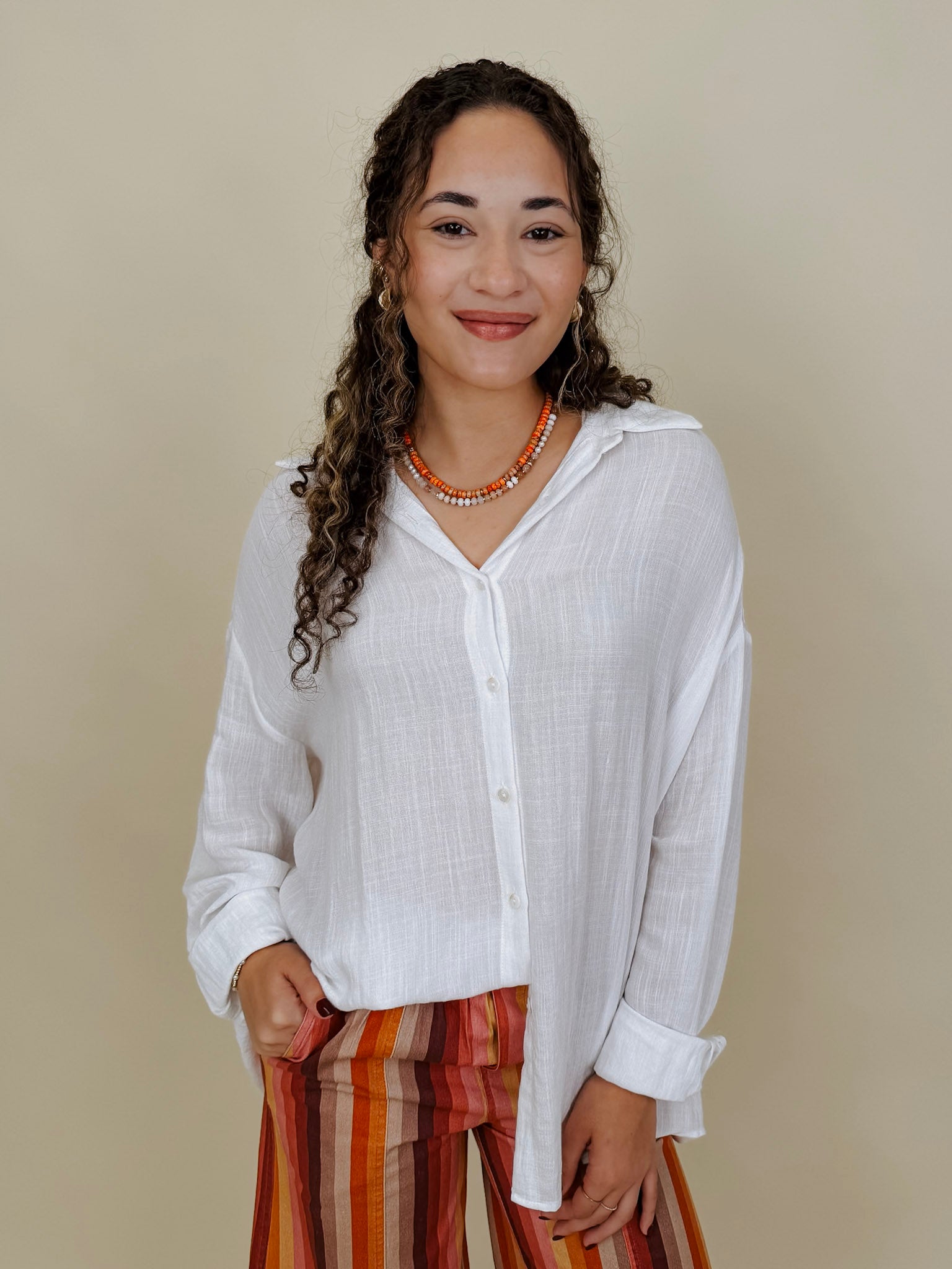 Never Better Button Up Blouse in crisp white with button front — Paper Doll