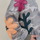 Cozy Jungle Hoodie in washed grey camo with stitched flower appliqués — Paper Doll