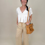 Tallahassee Gingham Pant in mustard and white gingham check with wide-leg silhouette — Paper Doll
