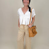 Tallahassee Gingham Pant in mustard and white gingham check with wide-leg silhouette — Paper Doll
