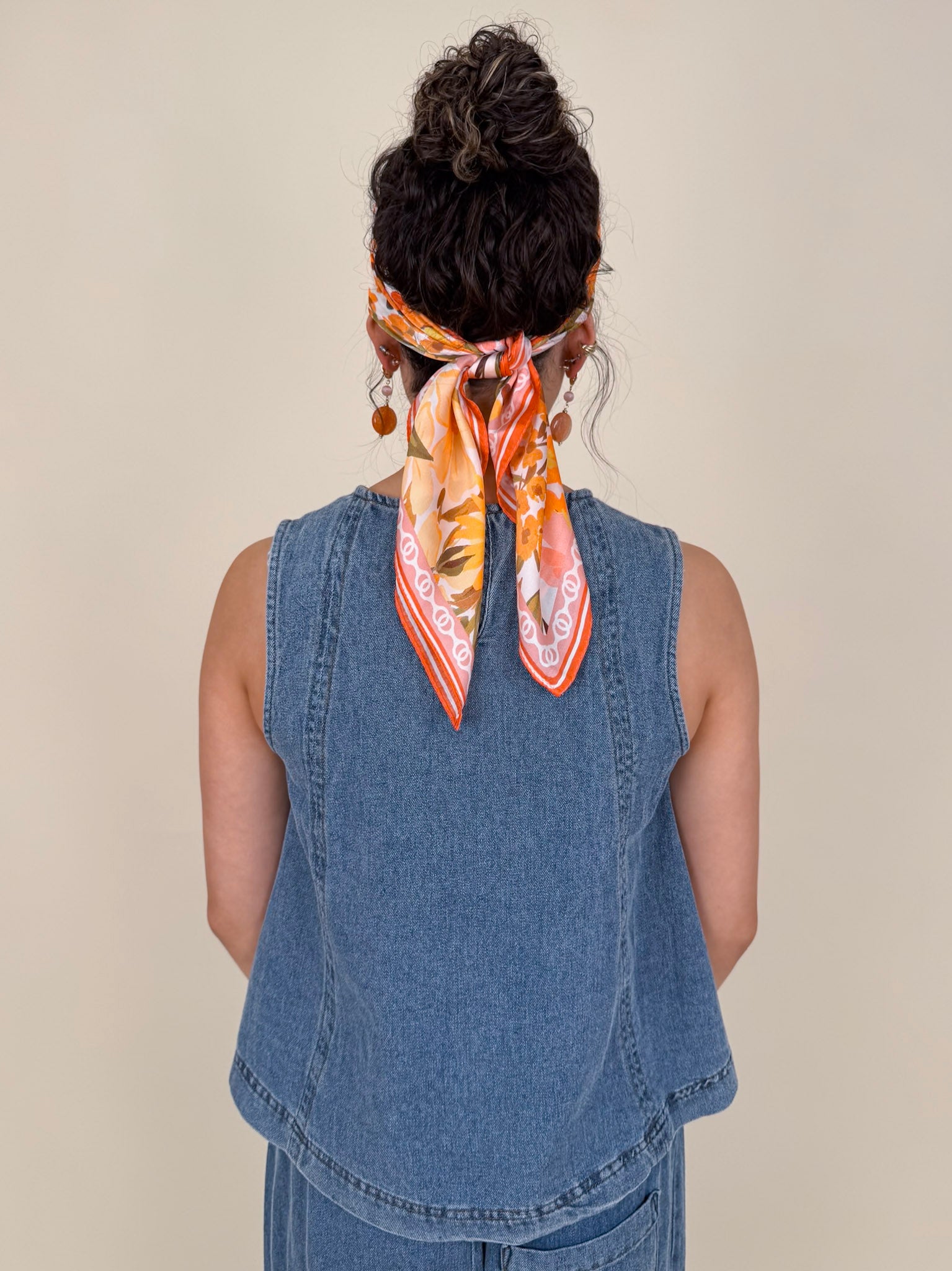 Anya Denim Top in washed blue with vertical seam detail and gathered neckline — Paper Doll
