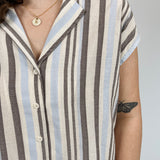 Gentle Grace Linen Stripe Button Up Top