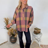 Just Saying Plaid Button Up Top