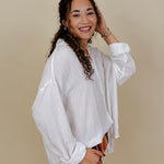 Never Better Button Up Blouse in crisp white with button front — Paper Doll
